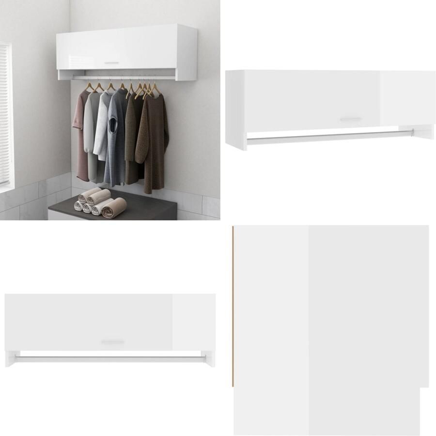 VidaXL Kledingkast 100x32 5x35 cm bewerkt hout hoogglans wit Kledingkast Kledingkasten Klerenkast Klerenkasten