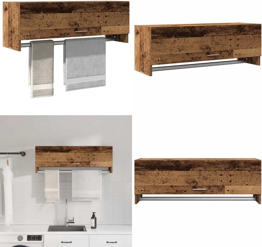 VidaXL Kledingkast 100x32 5x35 cm bewerkt hout oud houtkleurig Kledingkast Kleerkasten Opbergkast Kast
