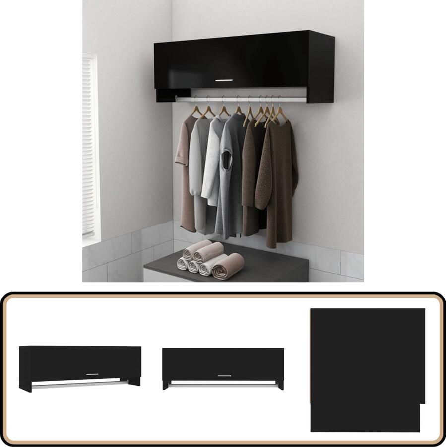 The Living Store Compacte garderobe Zwart 100 x 32.5 x 35 cm Stevige constructie Compacte Garderobe Zwarte Kledingkast Houten Kast Kleding Organizer Bergruimte - Foto 2