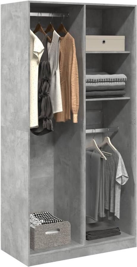 VidaXL Kledingkast 100x50x200 cm Betongrijs Kledingkast Kledingkasten Klerenkast Garderobekast