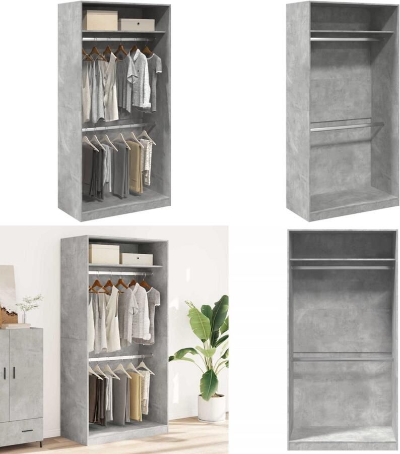 VidaXL Kledingkast 100x50x200 cm bewerkt hout betongrijs Kledingkast Kledingkasten Klerenkast Garderobekast