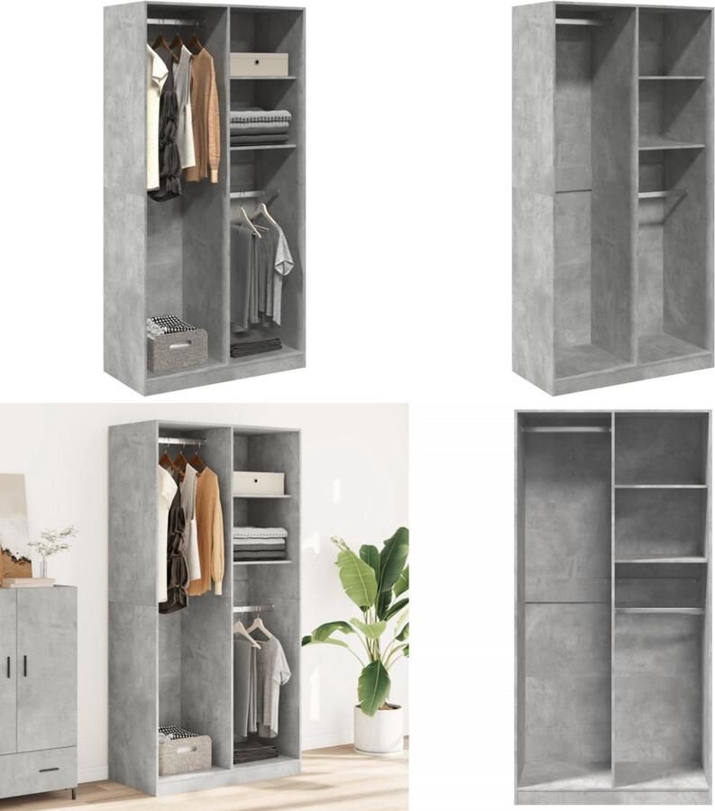 VidaXL Kledingkast 100x50x200 cm bewerkt hout betongrijs Kledingkast Kledingkasten Klerenkast Garderobekast