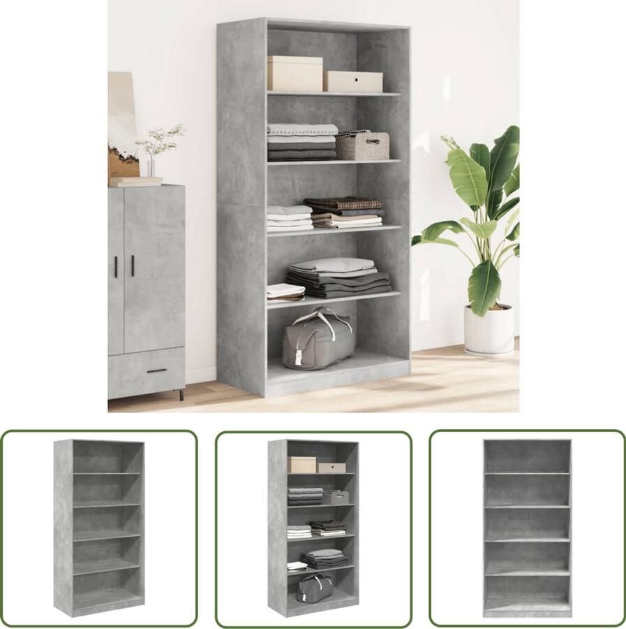 The Living Store Kledingkast 100x50x200 cm bewerkt hout betongrijs Kledingkast Gangkast Houten Kast Betonnen Grijze Kast Opslagoplossing