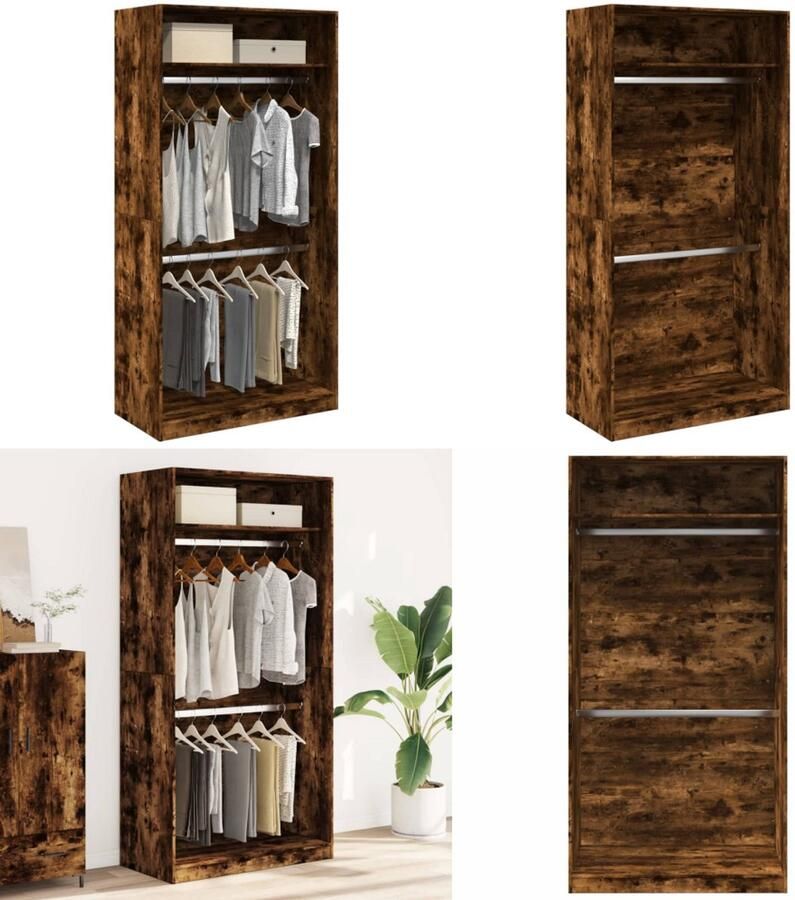 VidaXL Kledingkast 100x50x200 cm bewerkt hout gerookt eikenkleurig Kledingkast Kledingkasten Klerenkast Garderobekast