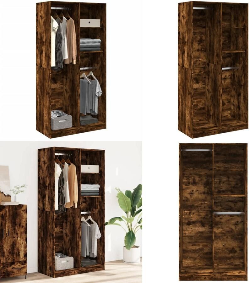 VidaXL Kledingkast 100x50x200 cm bewerkt hout gerookt eikenkleurig Kledingkast Kledingkasten Klerenkast Garderobekast