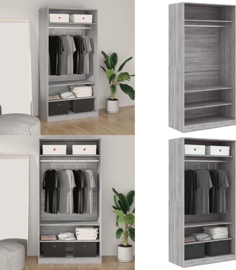 VidaXL Kledingkast 100x50x200 cm bewerkt hout grijs sonoma eikenkleur Kledingkast Kledingkasten Garderobekast Slaapkamerkast