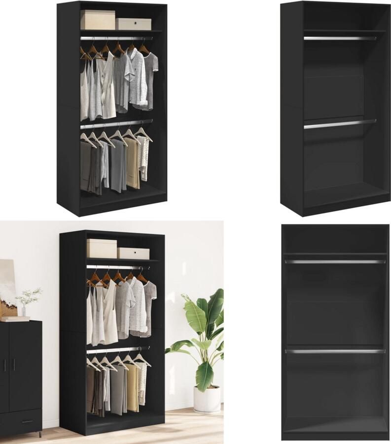 VidaXL Kledingkast 100x50x200 cm bewerkt hout zwart Kledingkast Kledingkasten Klerenkast Garderobekast