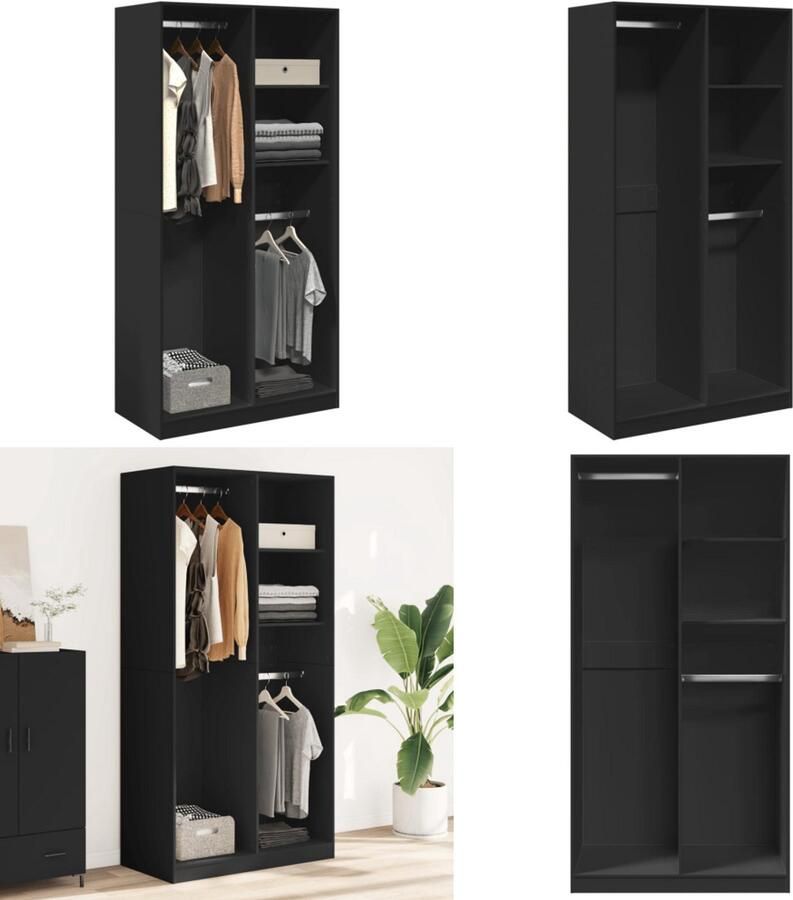 VidaXL Kledingkast 100x50x200 cm bewerkt hout zwart Kledingkast Kledingkasten Klerenkast Garderobekast