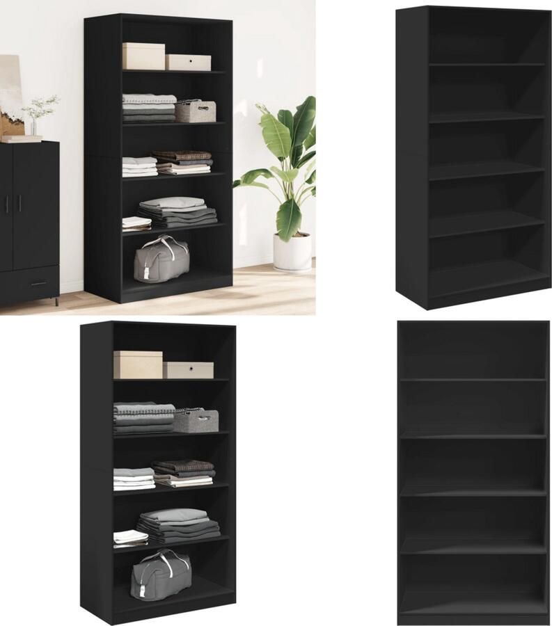 VidaXL Kledingkast 100x50x200 cm bewerkt hout zwart Kledingkast Kledingkasten Klerenkast Garderobekast