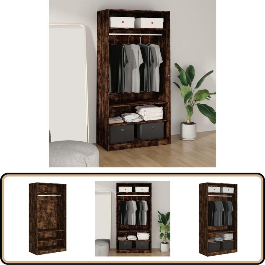 VidaXL Kledingkast 100x50x200 cm Gerookt Eiken Kledingkast Houten Kast Bruine Kast Garderobe Bergruimte Opslagkast Vintage Stijl Landelijke Stijl