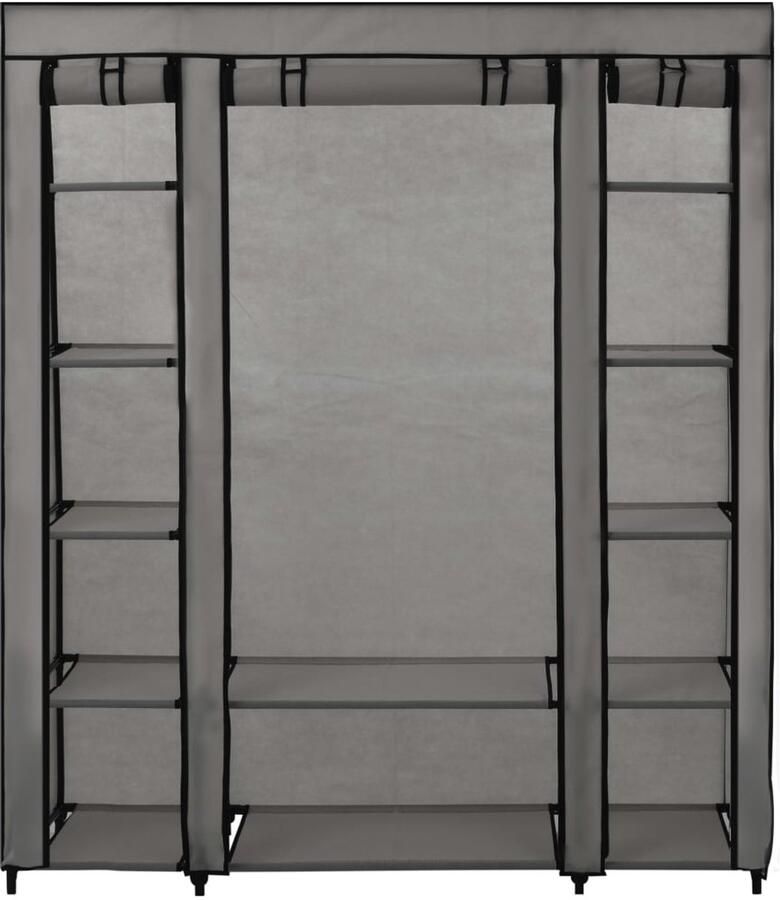 VidaXL Kledingkast 150x45x176 cm Grijs Stoffen Draagbare Kast Kledingkast Opslagruimte Grijze Kast Kofferbak Organizer Kamermeubilair Stoffen Kast - Foto 2