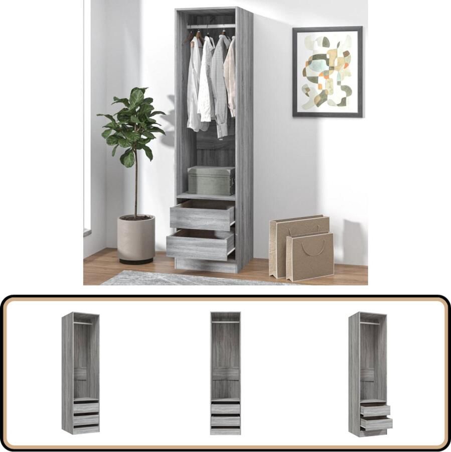VidaXL Kledingkast 2 Lades Grijs Sonoma Eiken Garderobe Houten Kast Dressoir Vintage Stijl Grijze Kast Sonoma Eiken Bergruimte Slaapkamermeubilair
