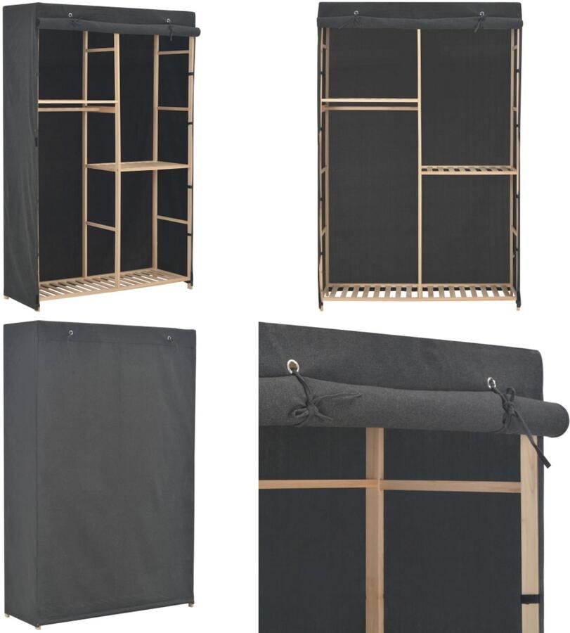 VidaXL Kledingkast 3-laags 110x40x170 cm stof grijs Kledingkast Kledingkasten Garderobekast Garderobekasten