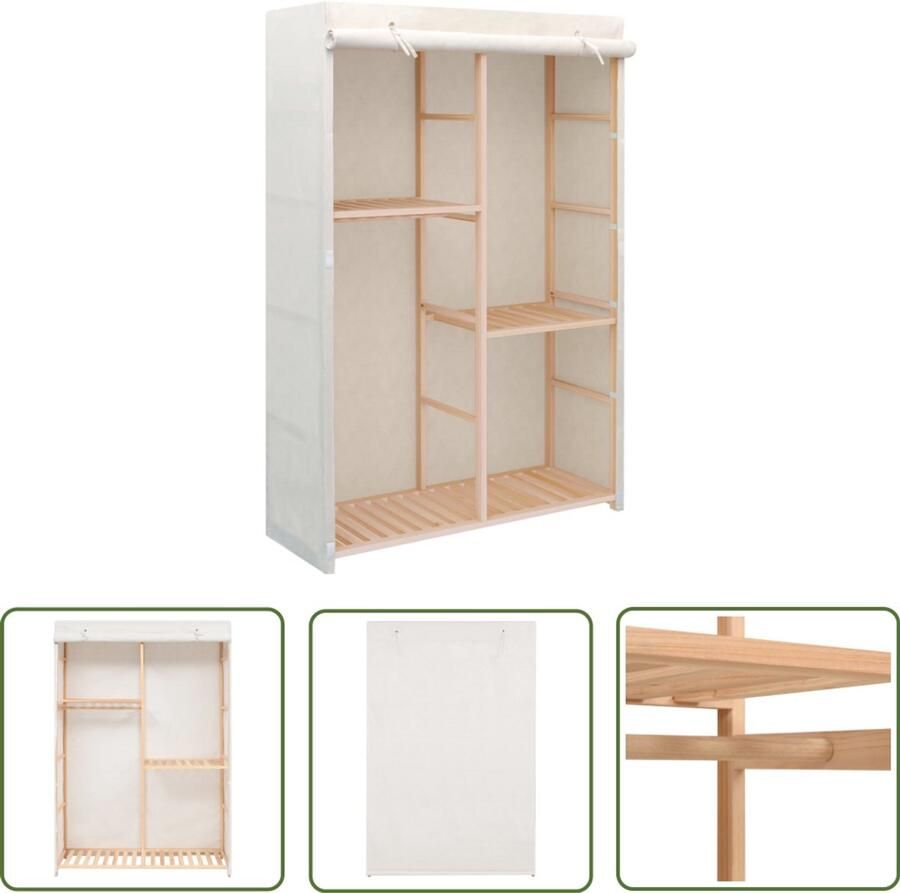 VidaXL Kledingkast 3-laags 110x40x170 cm Wit Kledingkast Garderobe Opslagruimte Witte Kledingkast Landelijke Stijl Kledingopslag Stoffen Kledingkast Houten Frame Drie Laden Dressoir Kamermeubel