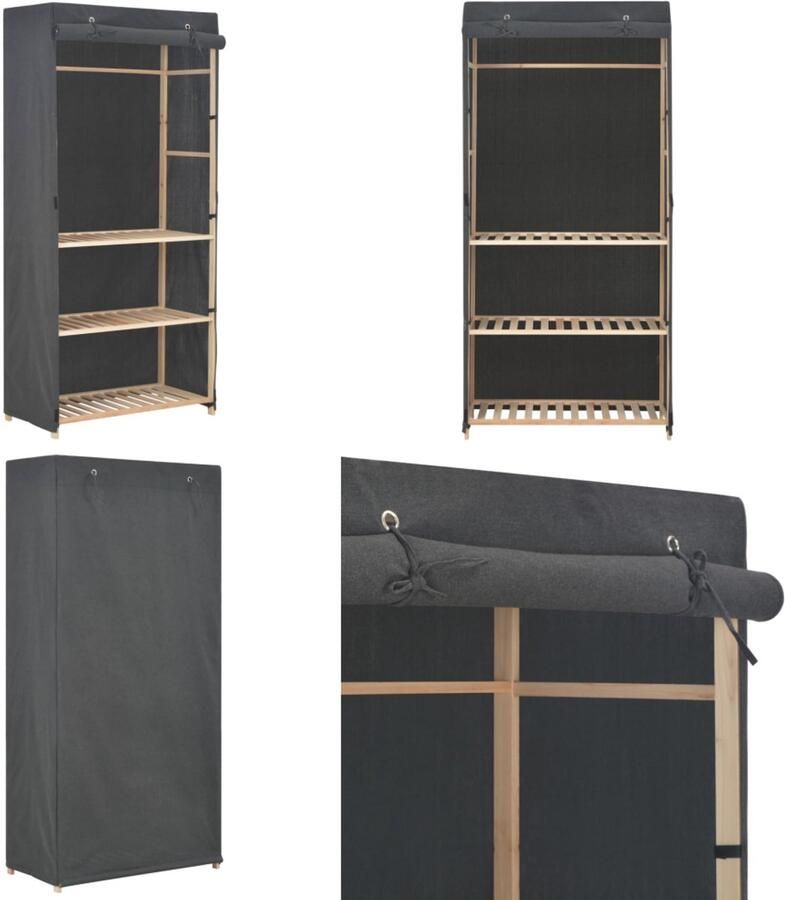VidaXL Kledingkast 3-laags 79x40x170 cm stof grijs Kledingkast Kledingkasten Garderobekast Garderobekasten