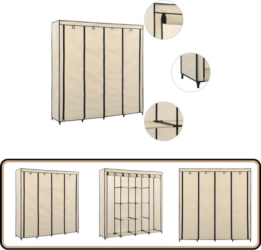 VidaXL Kledingkast 4 vakken 175x45x170 cm crème Kledingrek Kledingkast Opslagruimte Garderobe Interieurdecoratie