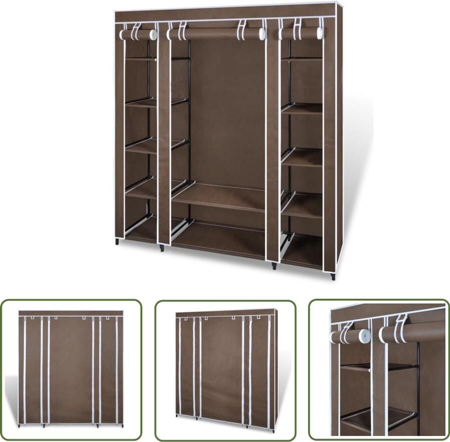 VidaXL Kledingkast 45x150x176 cm Bruin Met Vakken Draagbare Kast Kledingkast Opbergkast Kast Bruin Stofkast Compacte Kast Vouwkast