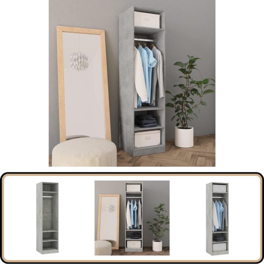 The Living Store Kledingkast Compacte Betongrijs 50x50x200 cm Stevig en Duurzaam Kledingkast Kasten Bergruimte Compact Grijze Meubels - Foto 2