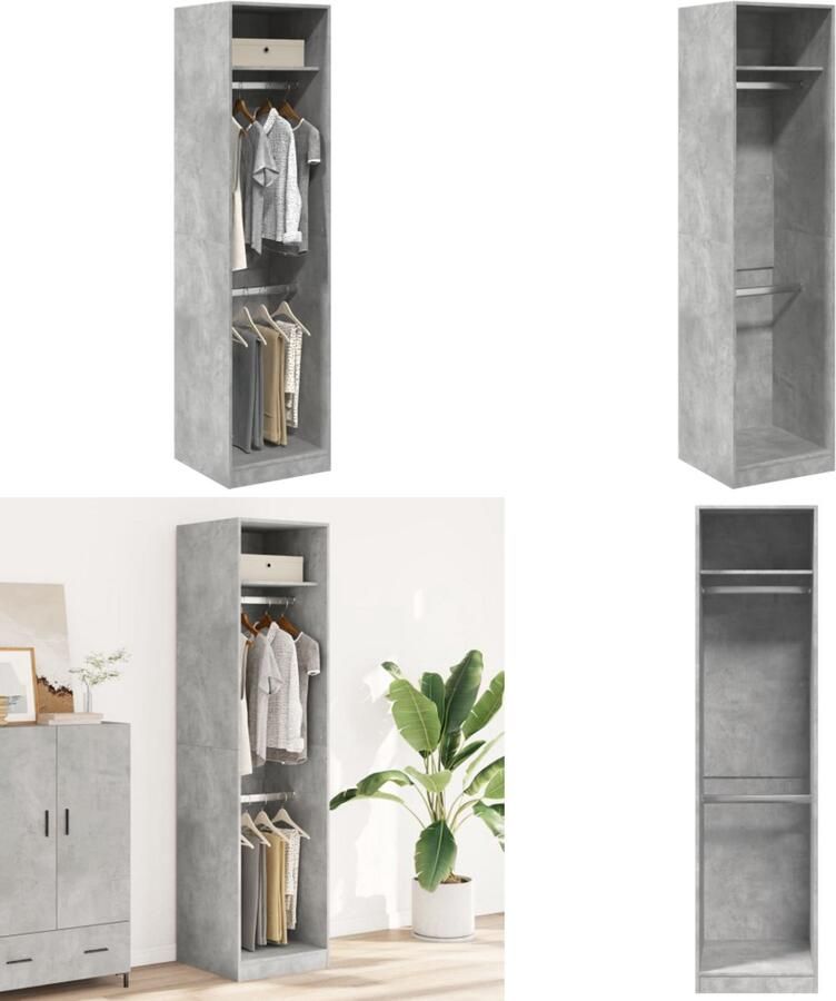 VidaXL Kledingkast 50x50x200 cm bewerkt hout betongrijs Kledingkast Kledingkasten Klerenkast Garderobekast