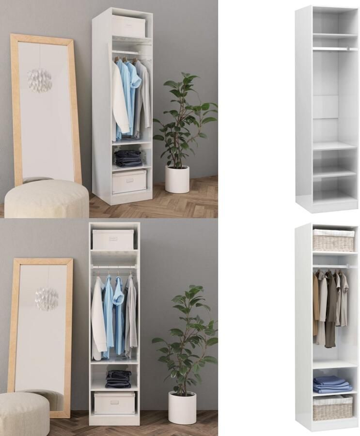 VidaXL Kledingkast 50x50x200 cm bewerkt hout hoogglans wit Kledingkast Kledingkasten Klerenkast Klerenkasten