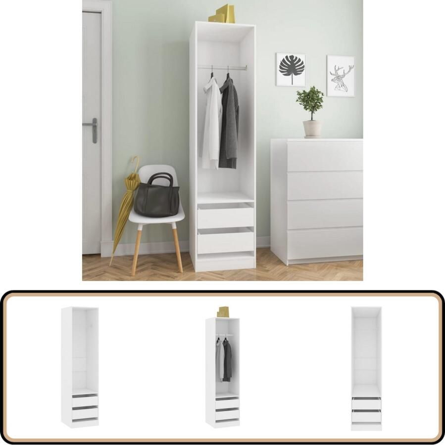 VidaXL Kledingkast 50x50x200 cm Bewerkt hout Wit Kledingkast Garderobe Houten Kast Witte Kast Bergruimte Slaapkamer Meubilair Compact Design