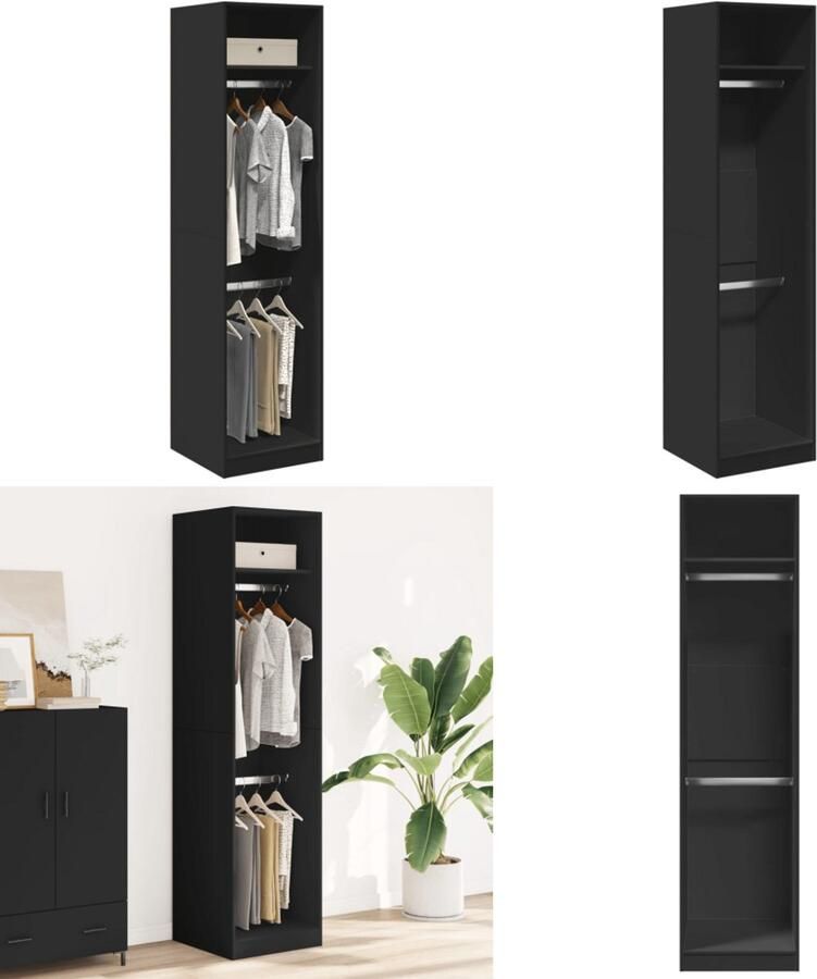 VidaXL Kledingkast 50x50x200 cm bewerkt hout zwart Kledingkast Kledingkasten Klerenkast Garderobekast