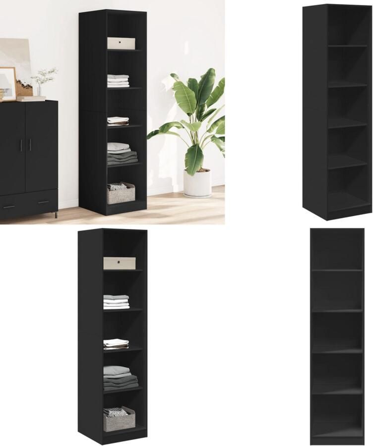 The Living Store Kledingkast 50x50x200 cm bewerkt hout zwart Kledingkast Houten Kledingkast Gangkast Opbergkast Kledingopsteller - Foto 2