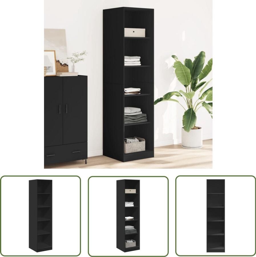 The Living Store Kledingkast 50x50x200 cm bewerkt hout zwart Kledingkast Houten Kledingkast Gangkast Opbergkast Kledingopsteller - Foto 2