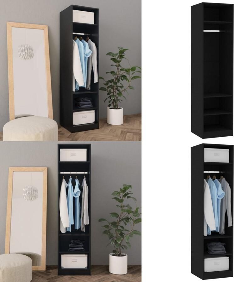 VidaXL Kledingkast 50x50x200 cm bewerkt hout zwart Kledingkast Kledingkasten Klerenkast Klerenkasten