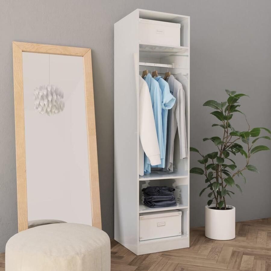 VidaXL Kledingkast 50x50x200 cm Hoogglans Wit Kledingkast Kasten Garderobe Bergruimte Witte Meubelen Moderne Kast Design Kast Compact Meubel Slaapkamermeubilair - Foto 2