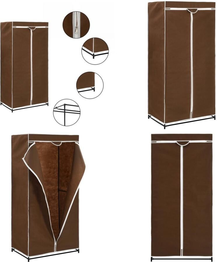 The Living Store Kledingkast Opvouwbaar Bruin 75x50x160cm Met Ritsen Kledingkast Opbergkast Kledingopbergen Bruine Kledingkast Vouwkast - Foto 2
