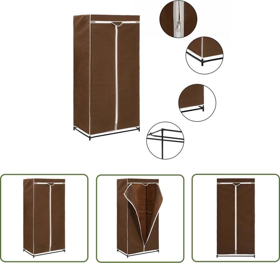 The Living Store Kledingkast Opvouwbaar Bruin 75x50x160cm Met Ritsen Kledingkast Opbergkast Kledingopbergen Bruine Kledingkast Vouwkast - Foto 3