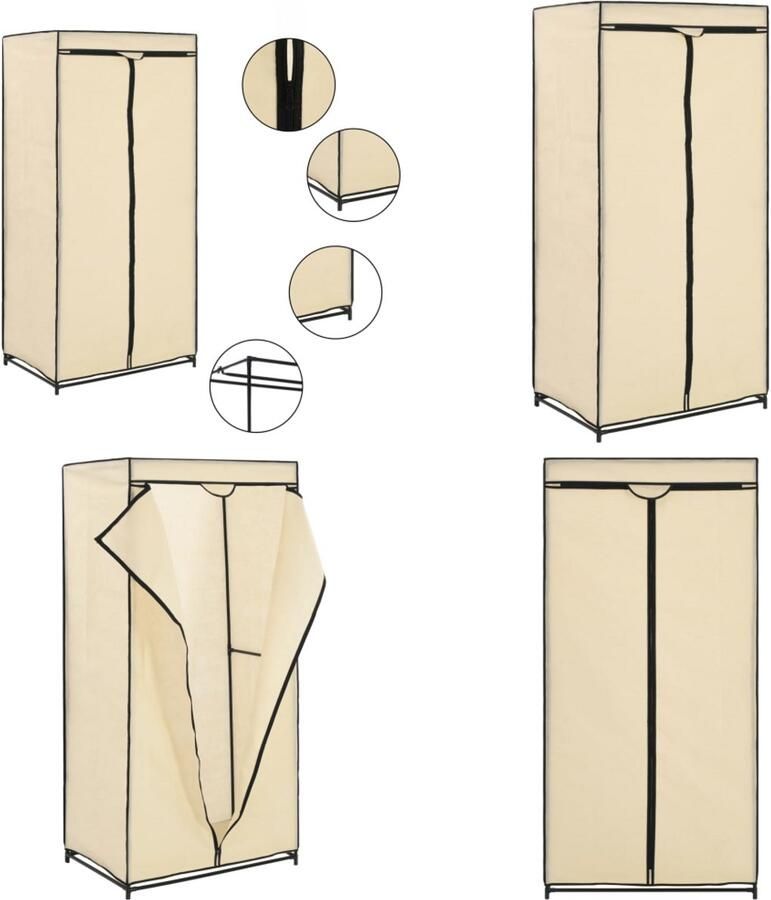 VidaXL Kledingkast 75x50x160 cm crème Kledingkast Kledingkasten Kledingrek Kledingrekken