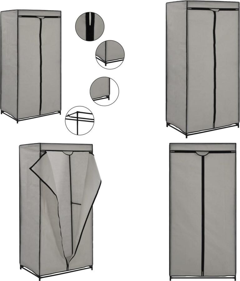 VidaXL Kledingkast 75x50x160 cm grijs Kledingkast Kledingkasten Kledingrek Kledingrekken