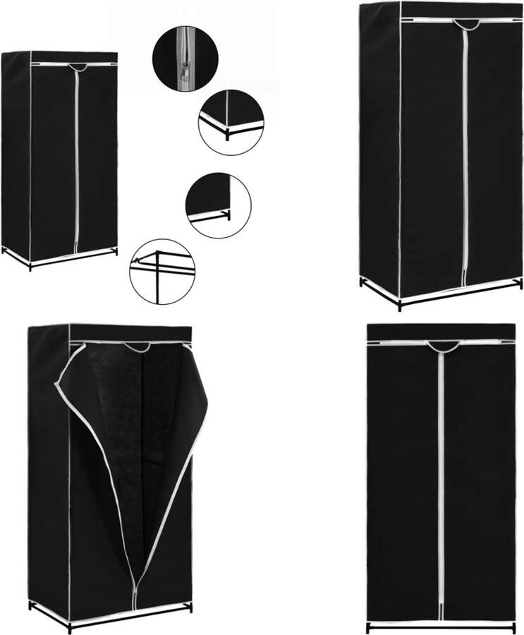 VidaXL Kledingkast 75x50x160 cm zwart Kledingkast Kledingkasten Kledingrek Kledingrekken