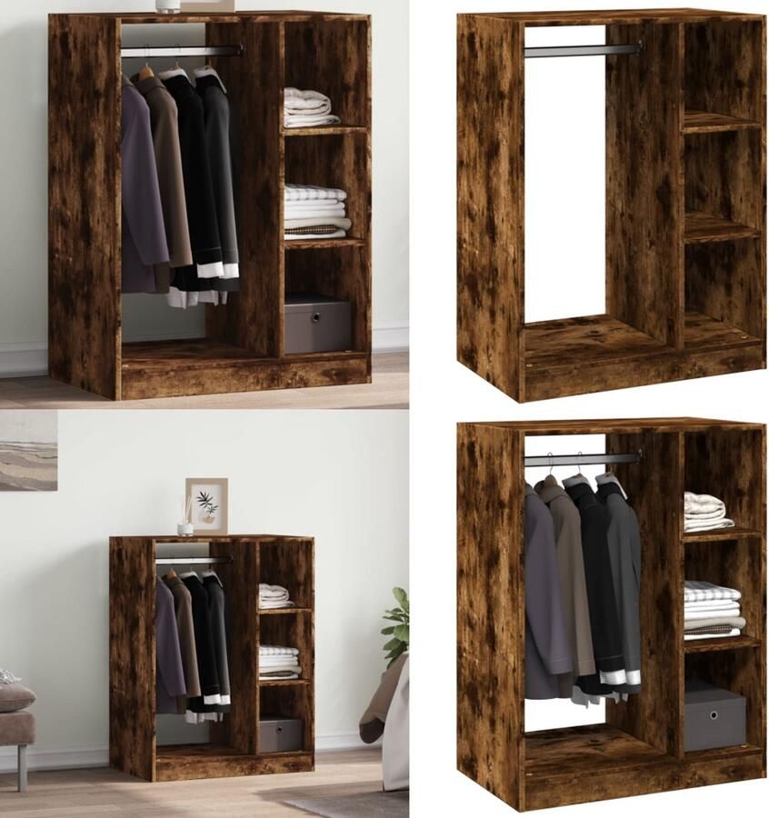 VidaXL Kledingkast 77x48x102 cm bewerkt hout gerookt eikenkleurig Kledingkast Kledingkasten Klerenkast Garderobekast - Foto 2