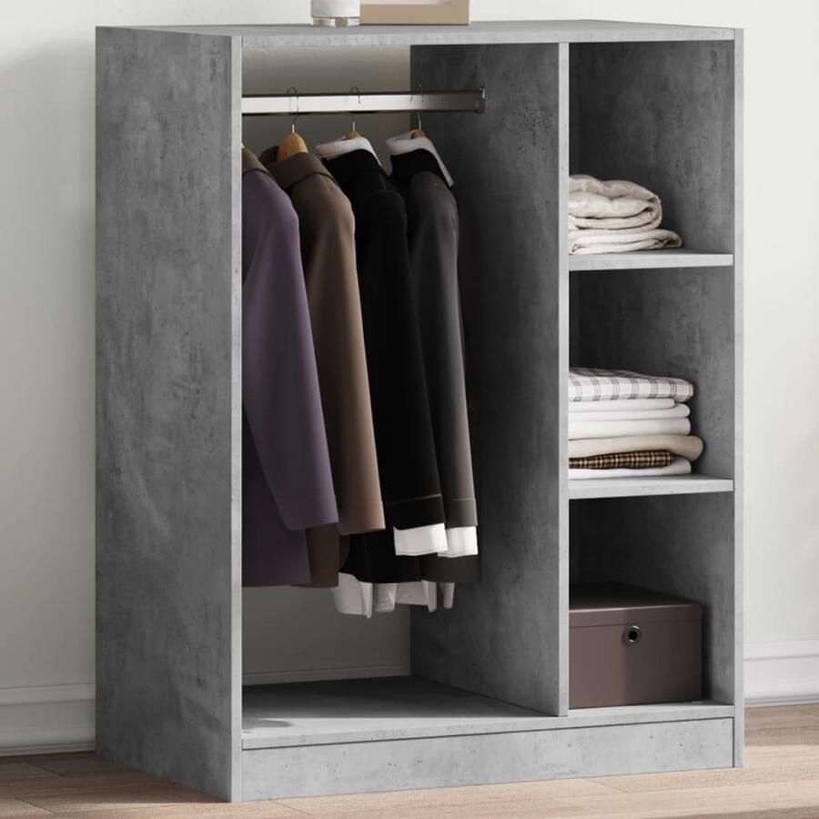 VidaXL Kledingkast 77x48x102 cm Bewerkt hout Grijs Kledingrek Garderobe Houten Kledingrek Betongrijs Minimalistisch Compact Opbergruimte Organisatie Kamers - Foto 2