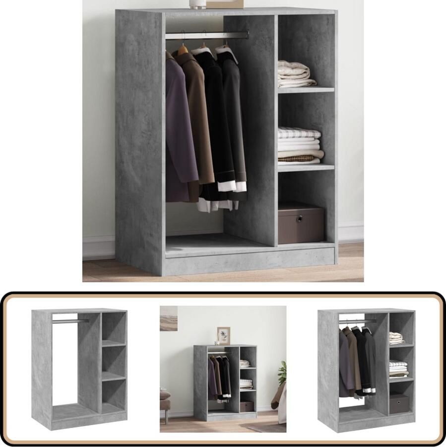 VidaXL Kledingkast 77x48x102 cm Bewerkt hout Grijs Kledingrek Garderobe Houten Kledingrek Betongrijs Minimalistisch Compact Opbergruimte Organisatie Kamers