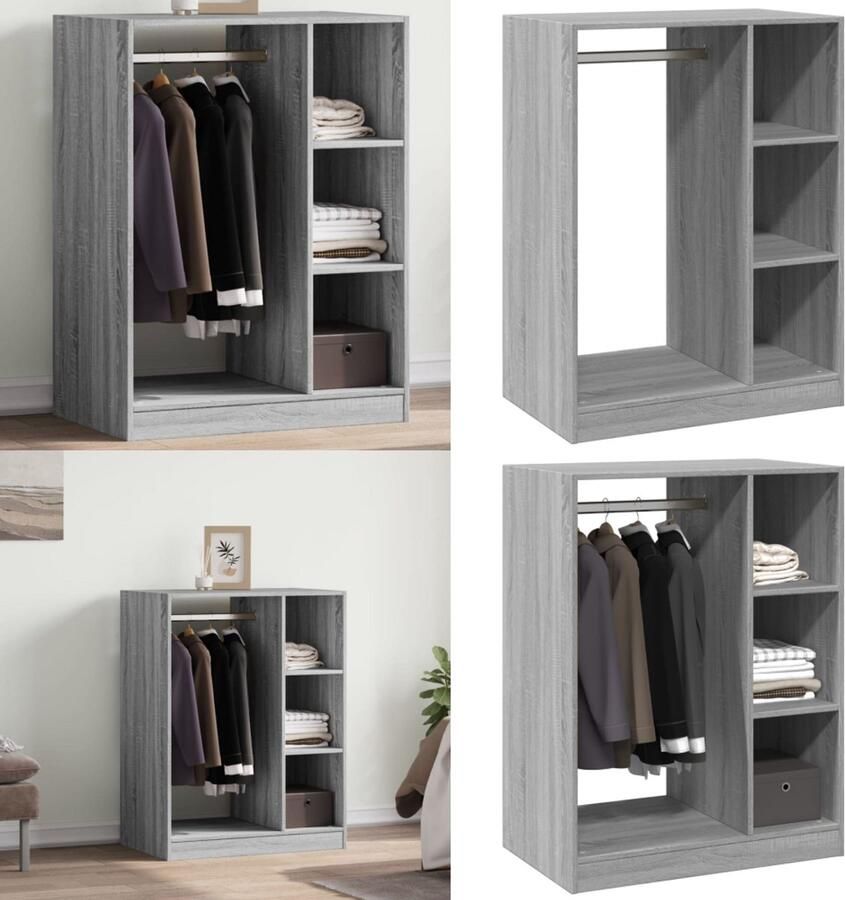 VidaXL Kledingkast 77x48x102 cm bewerkt hout grijs sonoma eikenkleurig Kledingkast Kledingkasten Klerenkast Garderobekast - Foto 2