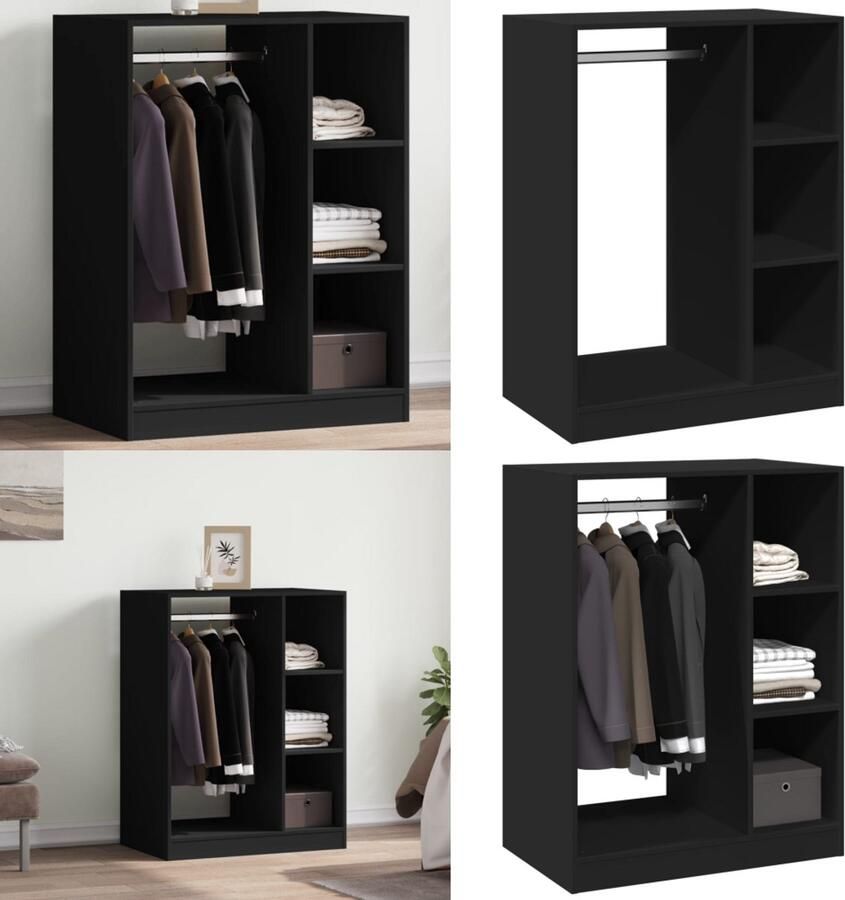 VidaXL Kledingkast 77x48x102 cm bewerkt hout zwart Kledingkast Kledingkasten Klerenkast Garderobekast