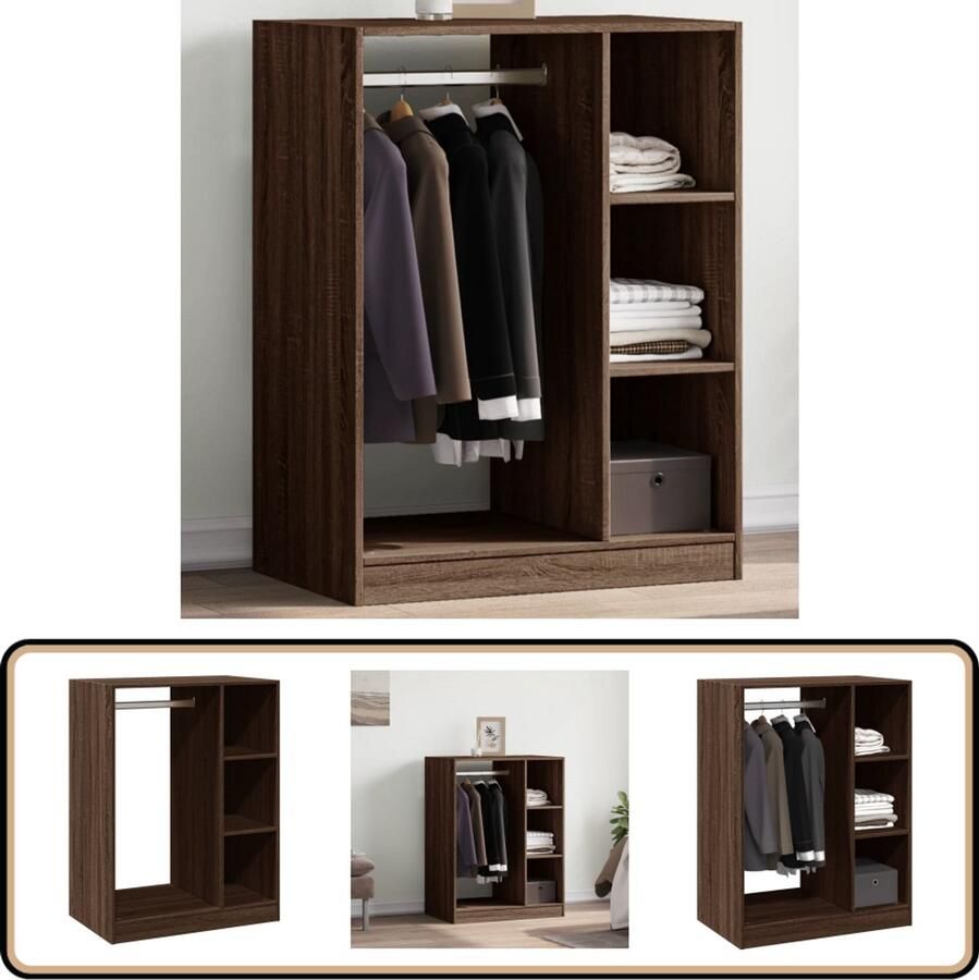 VidaXL Kledingkast 77x48x102 cm Bruin Eikenhout Kledingkast Garderobe Houten Kledingkast Ruime Kledingkast Compacte Kledingkast