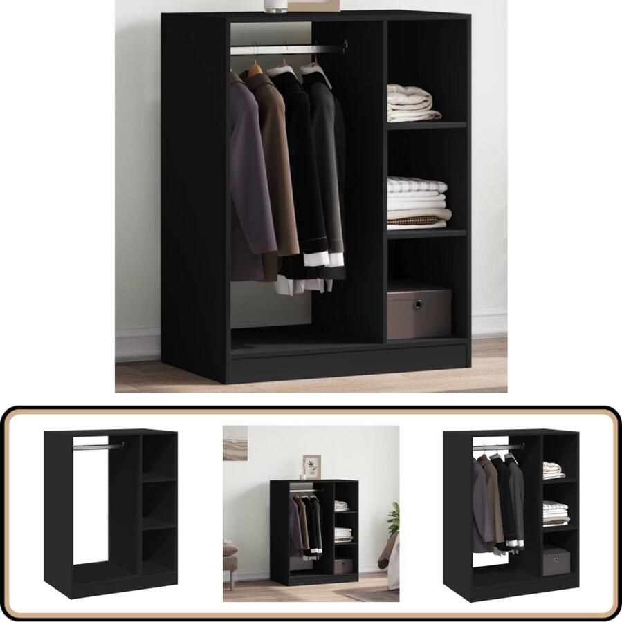 VidaXL Kledingkast 77x48x102 cm Zwart Bewerkt hout Kledingkast Garderobe Houten Kledingkast Zwarte Kledingkast Slimme Opslagoplossing Minimalistisch Interieur Klein Appartement Organisatie