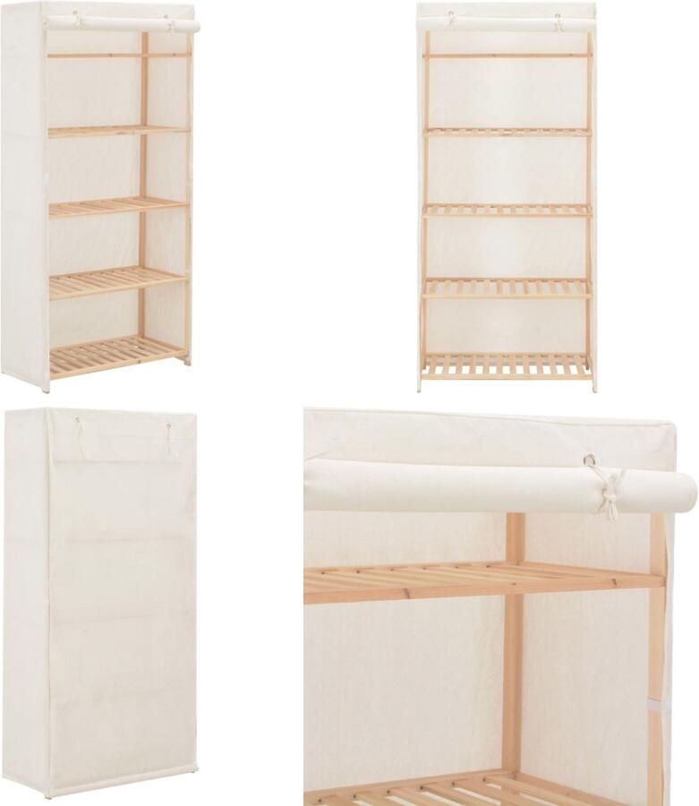 VidaXL Kledingkast 79x40x170 cm stof wit Kledingkast Kledingkasten Garderobekast Garderobekasten - Foto 2