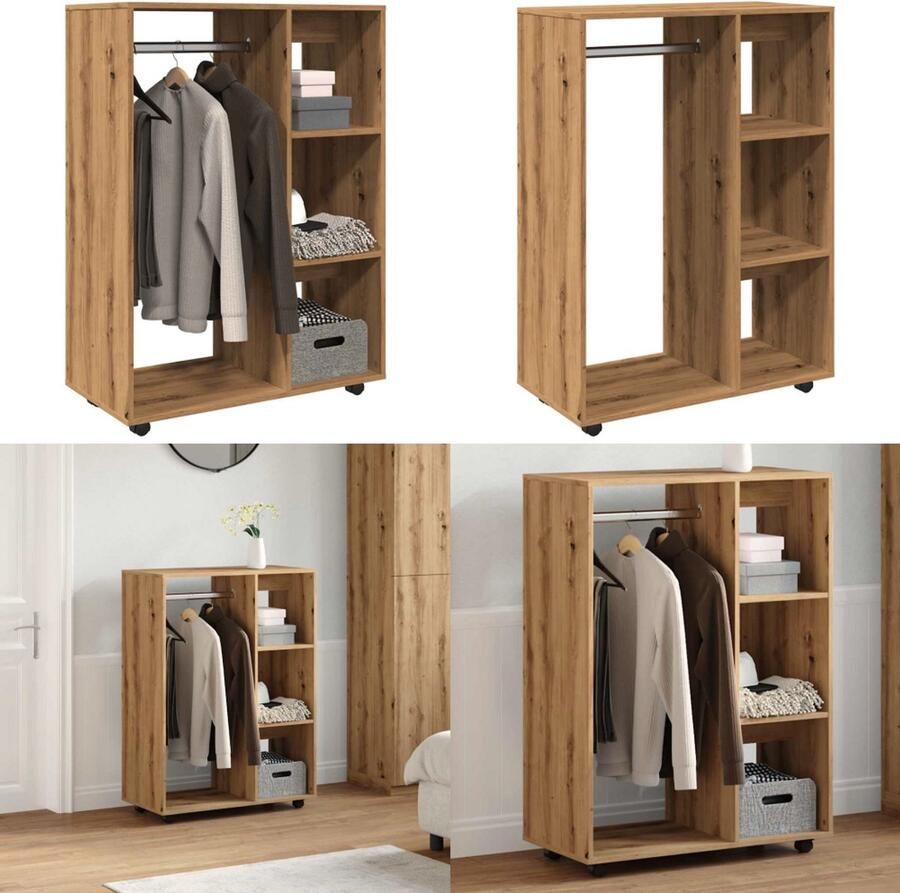 VidaXL Kledingkast 80x40x110 cm bewerkt hout artisanaal eikenkleur Kledingkast Kledingkasten Opbergkast Kast