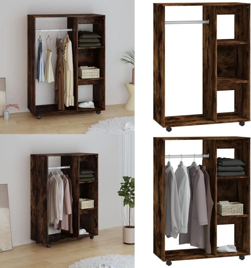 VidaXL Kledingkast 80x40x110 cm bewerkt hout gerookt eikenkleurig Kledingkast Kledingkasten Garderobekast Slaapkamerkast