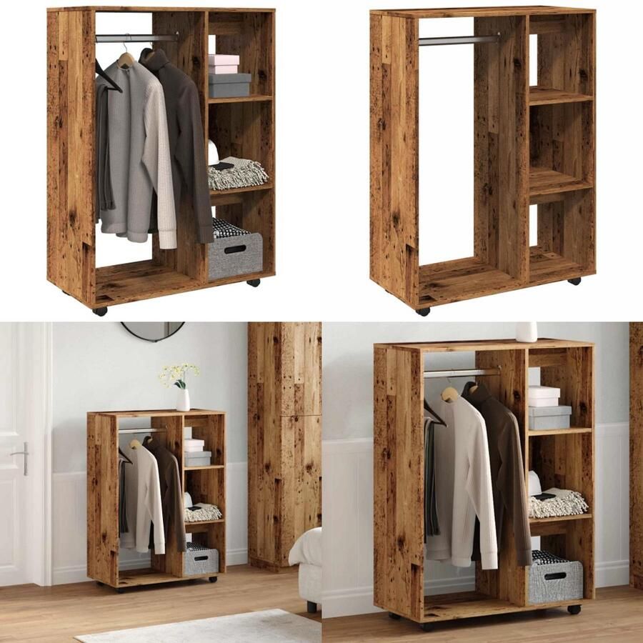 VidaXL Kledingkast 80x40x110 cm bewerkt hout oud houtkleurig Kledingkast Kledingkasten Opbergkast Kast
