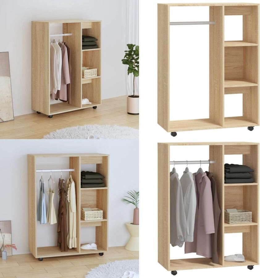 VidaXL Kledingkast 80x40x110 cm bewerkt hout sonoma eikenkleurig Kledingkast Kledingkasten Klerenkast Klerenkasten