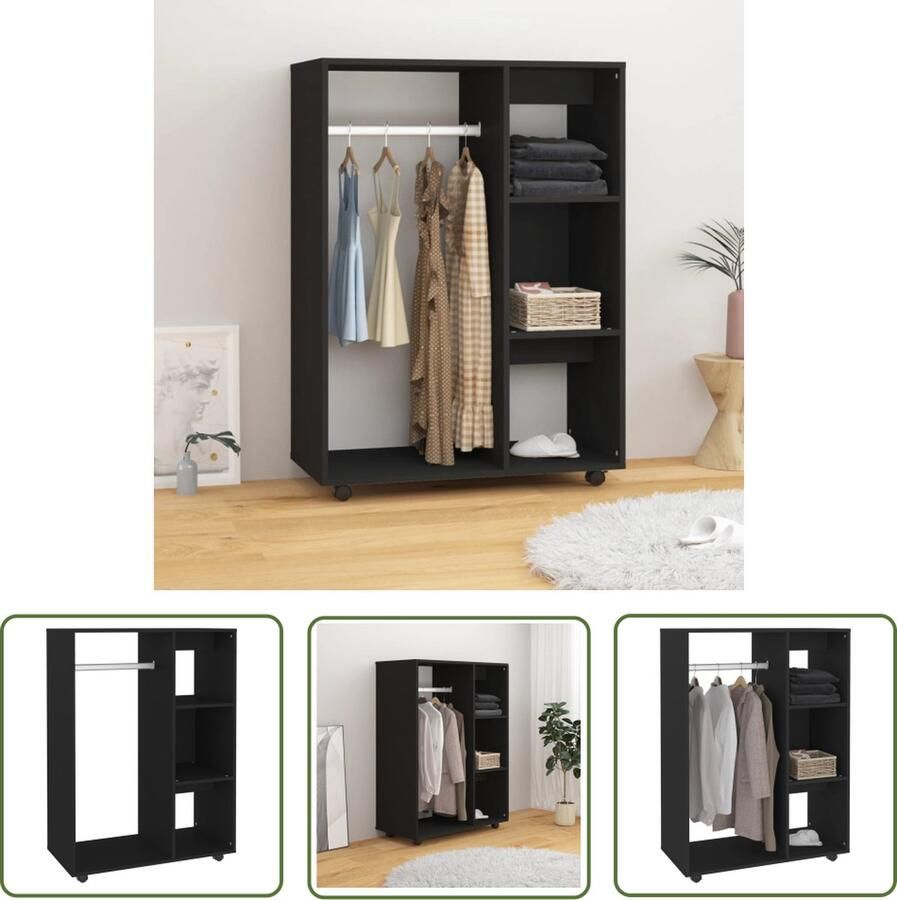 The Living Store Opbergkast Zwart 80 x 40 x 110 cm Spaanplaat Kledingkast Opbergkast Houten Kast Zwarte Kast Badkamerkast - Foto 2