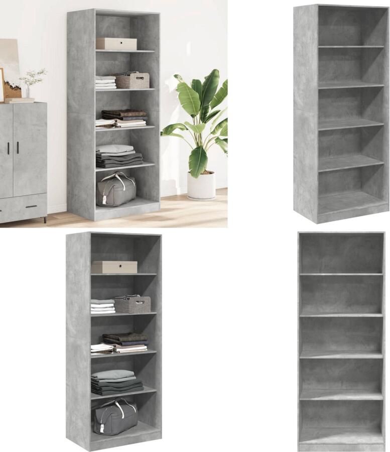 VidaXL Kledingkast 80x50x200 cm bewerkt hout betongrijs Kledingkast Kledingkasten Klerenkast Garderobekast