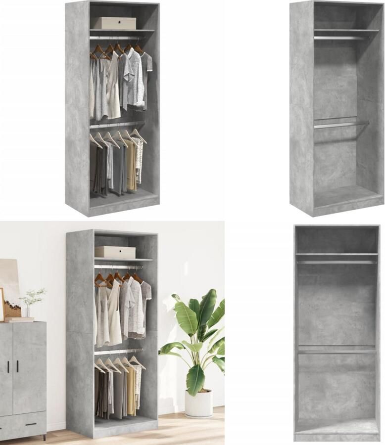 The Living Store Kledingkast 80x50x200 cm bewerkt hout betongrijs Kasten Kledingkast Houten Kast Grijze Kast Opbergkast - Foto 4